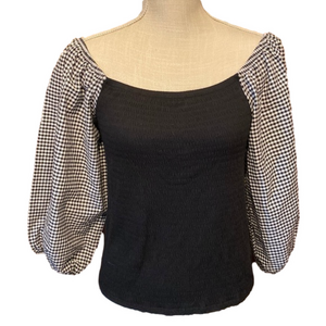 W by Who wear what black and white gingham check off the shoulder blouse